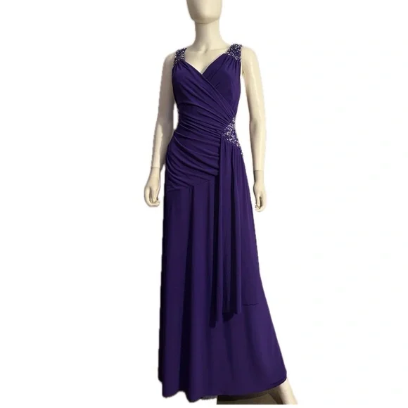 NWT WOMEN PLUS SIZE FORMAL A-LINE LONG WRAP DRESS EMBELLISHED SURPLICE NECK GOWN Maxi